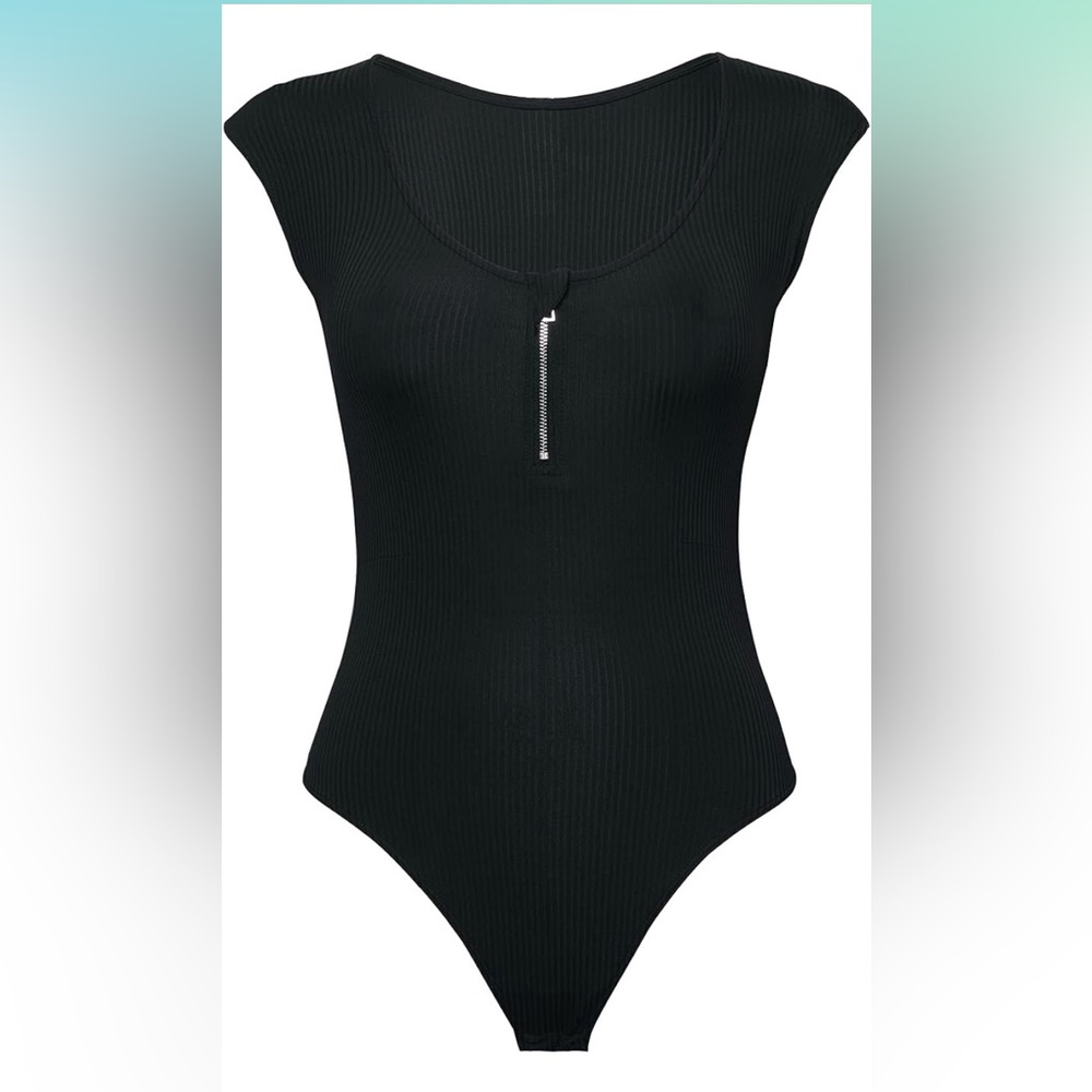 Cupshe Black Ribbed Bodysuit Sz S NWT